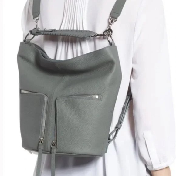 NWT All Saints Small Fetch Leather Backpack in Mink Grey